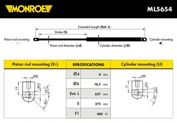 Amortizor portbagaj ML5654 MONROE - Elemente/piese montaj Amortizor portbagaj ML5654 MONROE - Elemente/piese montaj