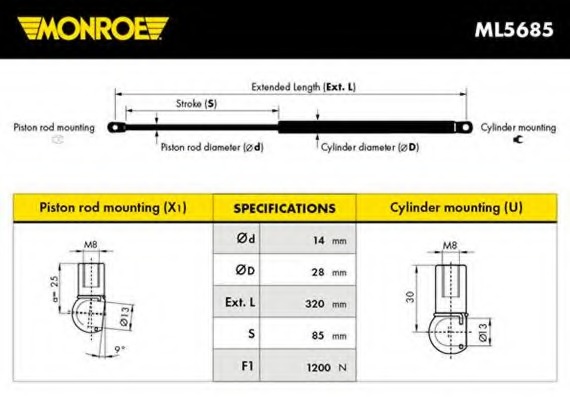 Amortizor portbagaj ML5685 MONROE - Elemente/piese montaj Amortizor portbagaj ML5685 MONROE - Elemente/piese montaj