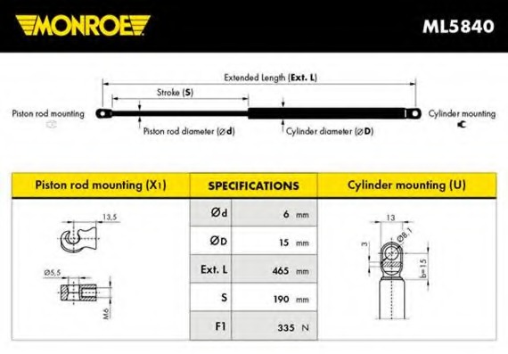 Amortizor portbagaj ML5840 MONROE - Elemente/piese montaj Amortizor portbagaj ML5840 MONROE - Elemente/piese montaj