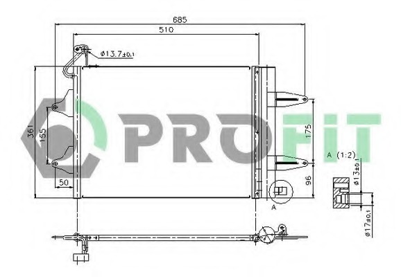 Condensator, climatizare PR 9550C1 PROFIT - Radiator clima Condensator, climatizare PR 9550C1 PROFIT - Radiator clima
