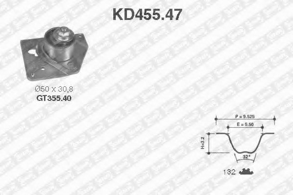 Set curea de distributie KD455.47 SNR - Kit distributie / curea distributie