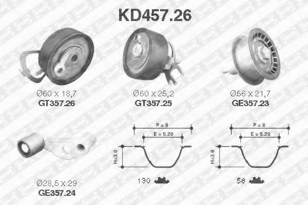 Set curea de distributie KD457.26 SNR - Kit distributie Set curea de distributie KD457.26 SNR - Kit distributie