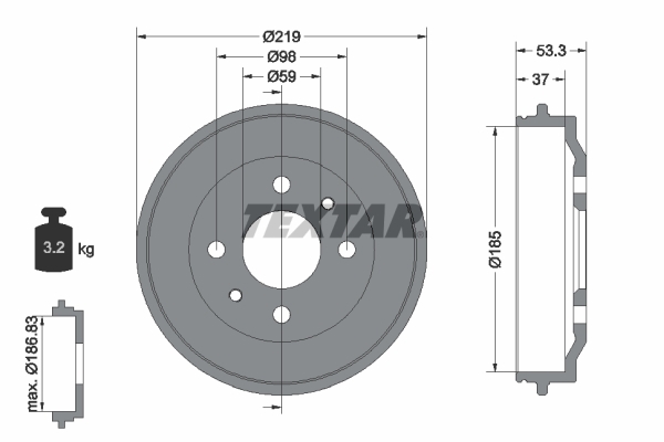 Tambur frana 94006400 TEXTAR - Tambur frana Tambur frana 94006400 TEXTAR - Tambur frana