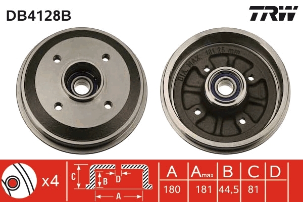 Tambur frana DB4128B TRW - Frana tambur Tambur frana DB4128B TRW - Frana tambur