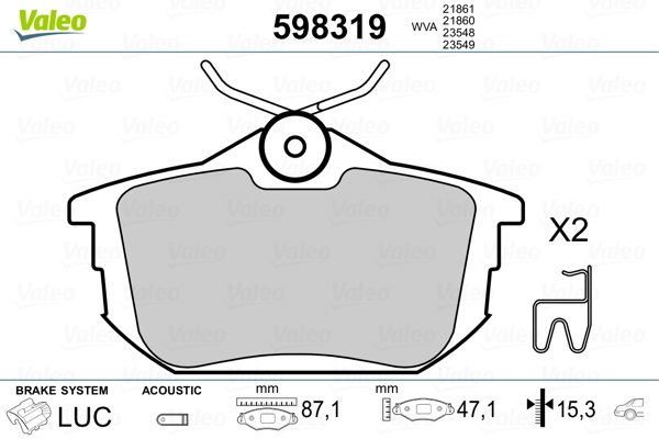 set placute frana,frana disc 598319 VALEO - Set placute frana set placute frana,frana disc 598319 VALEO - Set placute frana