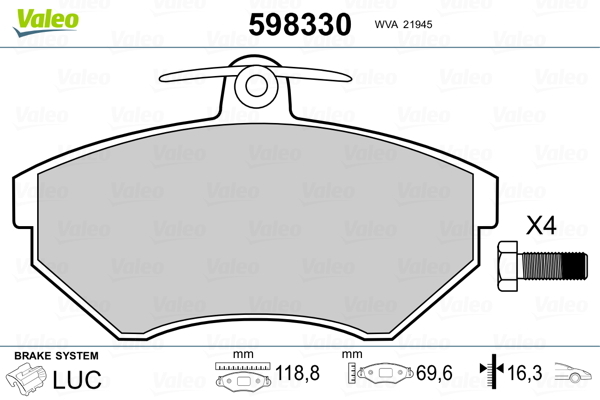 set placute frana,frana disc 598330 VALEO - Set placute frana set placute frana,frana disc 598330 VALEO - Set placute frana