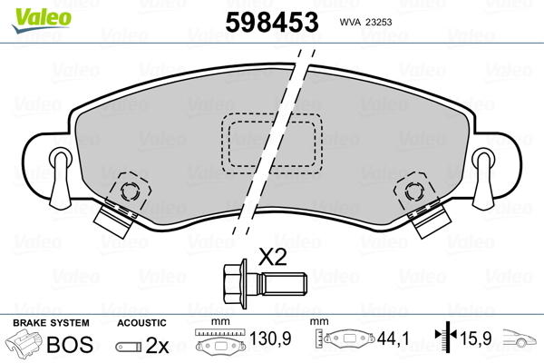 set placute frana,frana disc 598453 VALEO - Frana disc