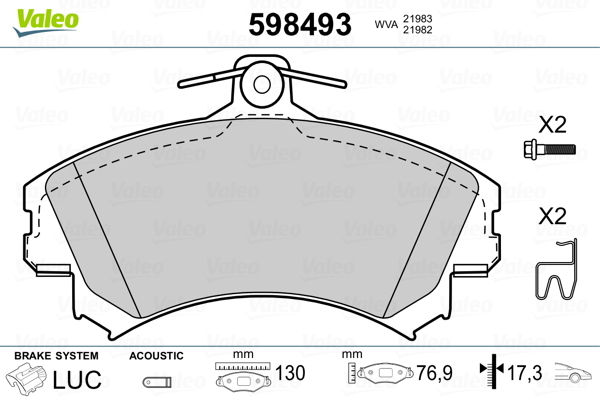 set placute frana,frana disc 598493 VALEO - Set placute frana set placute frana,frana disc 598493 VALEO - Set placute frana