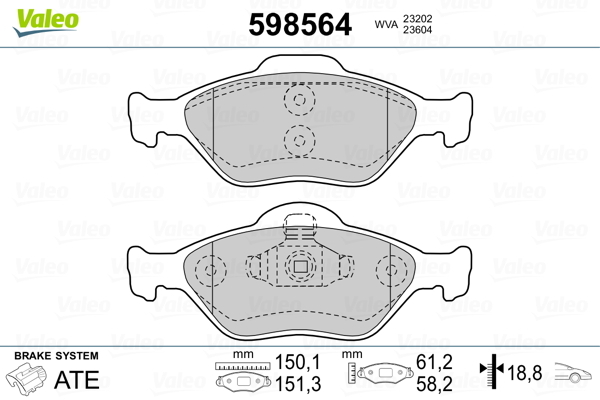 set placute frana,frana disc 598564 VALEO - Set placute frana set placute frana,frana disc 598564 VALEO - Set placute frana