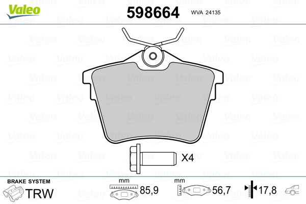 set placute frana,frana disc 598664 VALEO - Frana disc set placute frana,frana disc 598664 VALEO - Frana disc