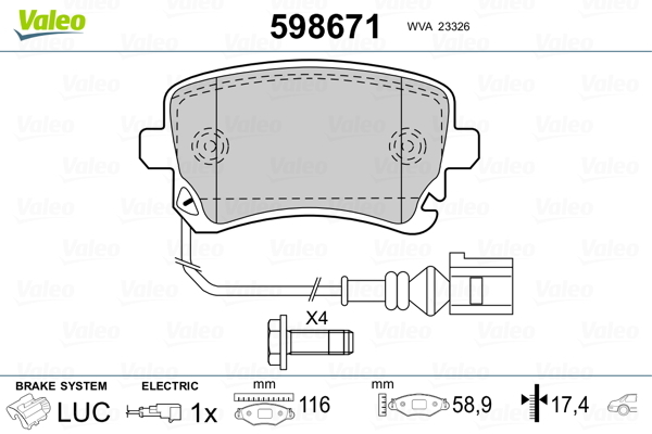 set placute frana,frana disc 598671 VALEO - Frana disc set placute frana,frana disc 598671 VALEO - Frana disc