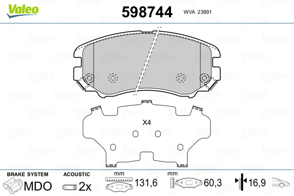 set placute frana,frana disc 598744 VALEO - Frana disc set placute frana,frana disc 598744 VALEO - Frana disc